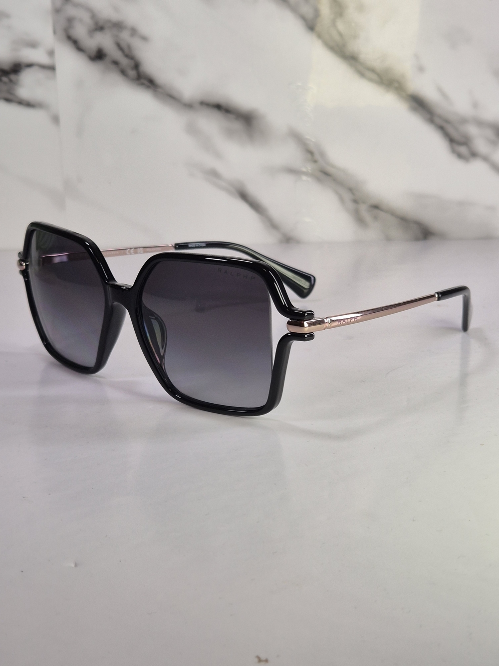 Ralph Lauren Women's Black Square Sunglasses with Rose Gold Arms RA5319
